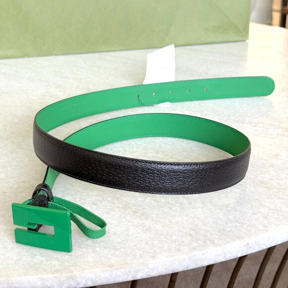 Gucci 709974 Unisex Black Leather Belt with Ceramic Green G Buckle, 100 or 105 - Picture 8 of 15